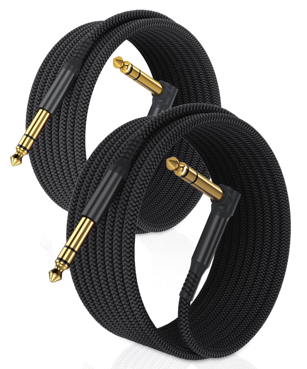 RUXELY 6.35mm TRS Instrument Cable 3M 2-Pack,Right Angle 90 Degree 1/4 Inch Male...