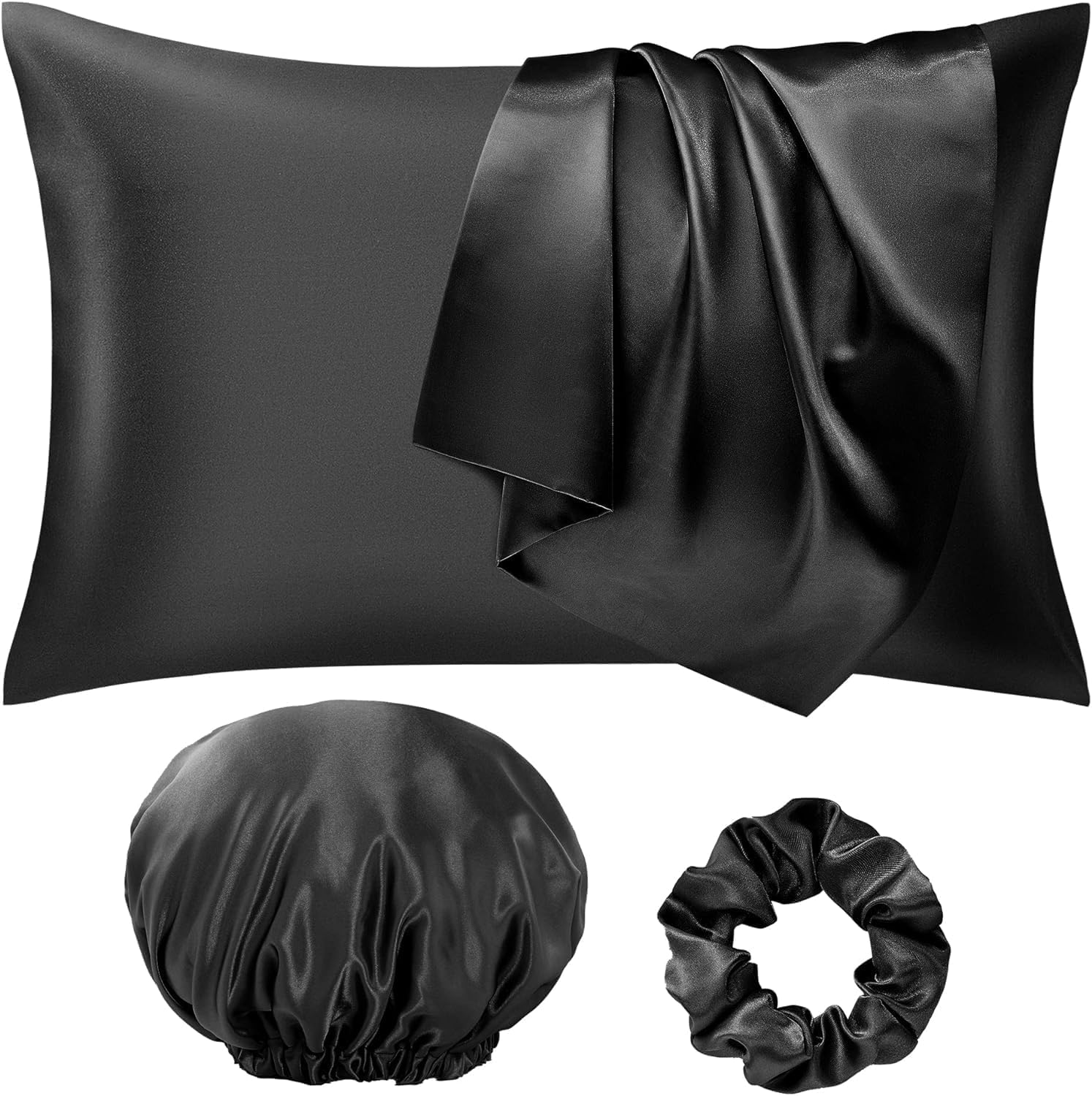 Seiwohl Silk Satin Pillowcase Soft as Silk Pillowcases for Hair and Skin Black P...