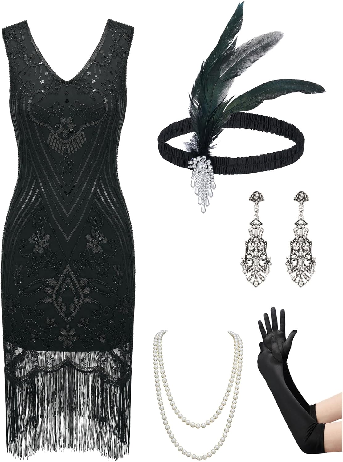 YESSA Women's Flapper Dresses 1920s,Great Gatsby Fringed Dresses with 20s Access...
