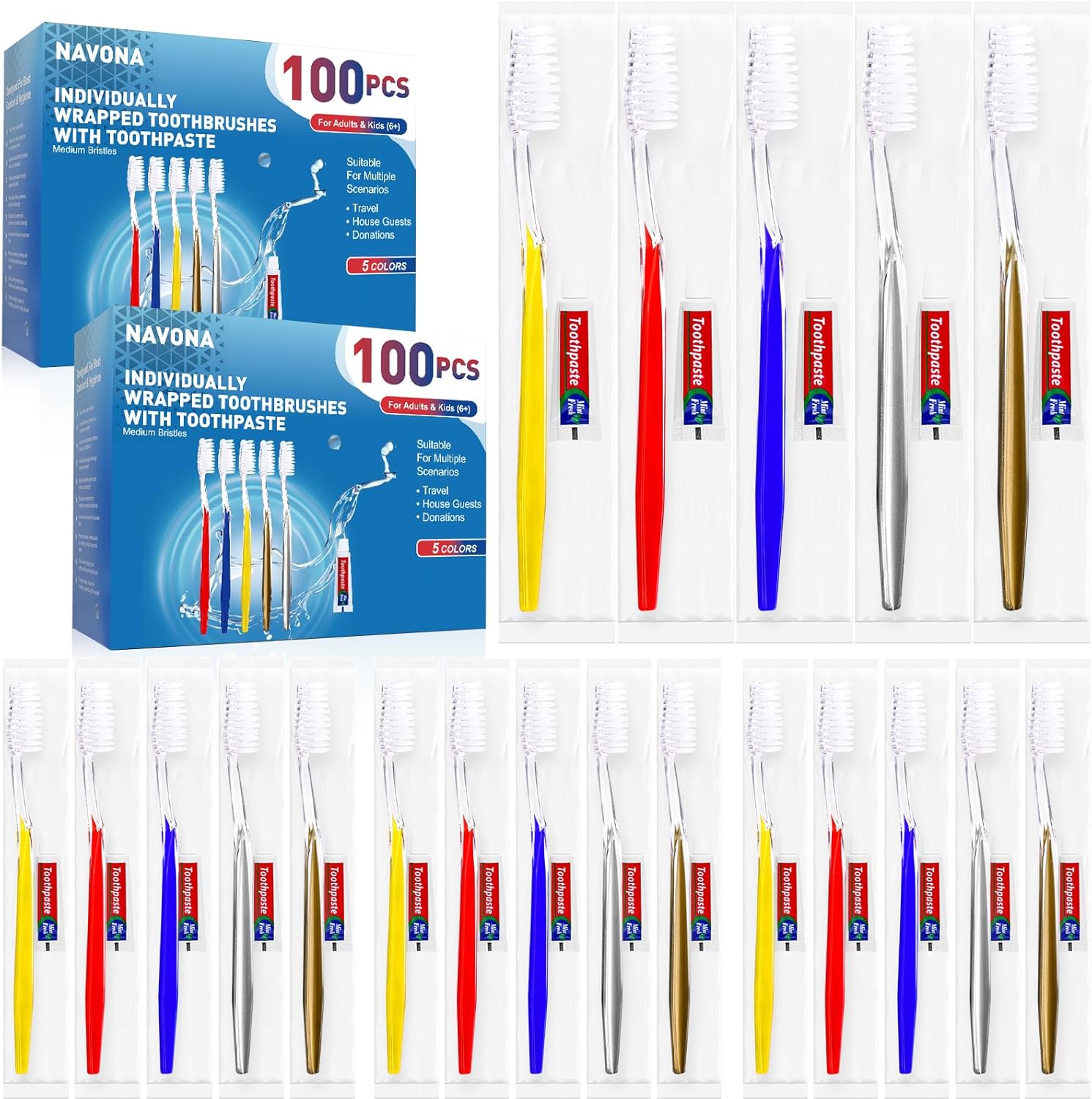 200 PCS Individually Wrapped Toothbrushes with Toothpaste Bulk, Disposable Tooth...