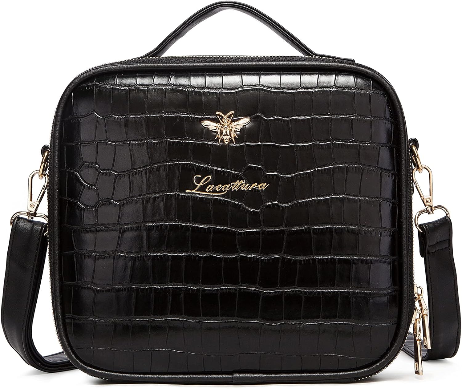 LACATTURA Travel Makeup Bag, Special Leather Makeup Train Case, Innovative Cosme...