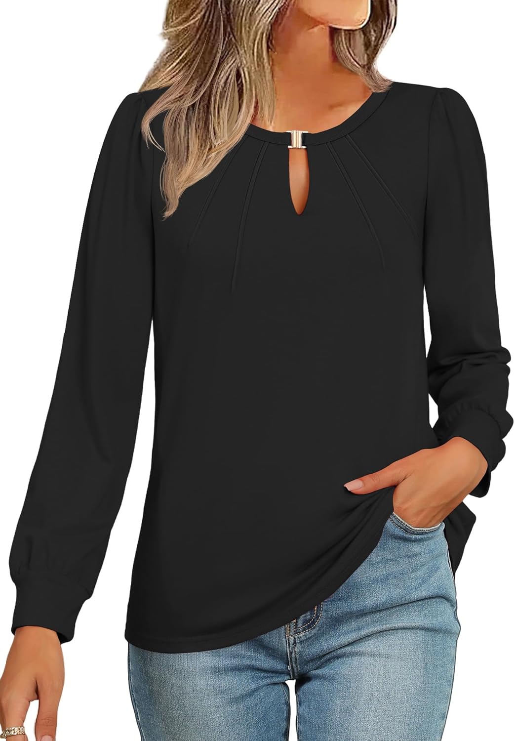 AKEWEI Womens Fall Long Sleeve Tops Work Casual Dressy Shirts for Women Keyhole...