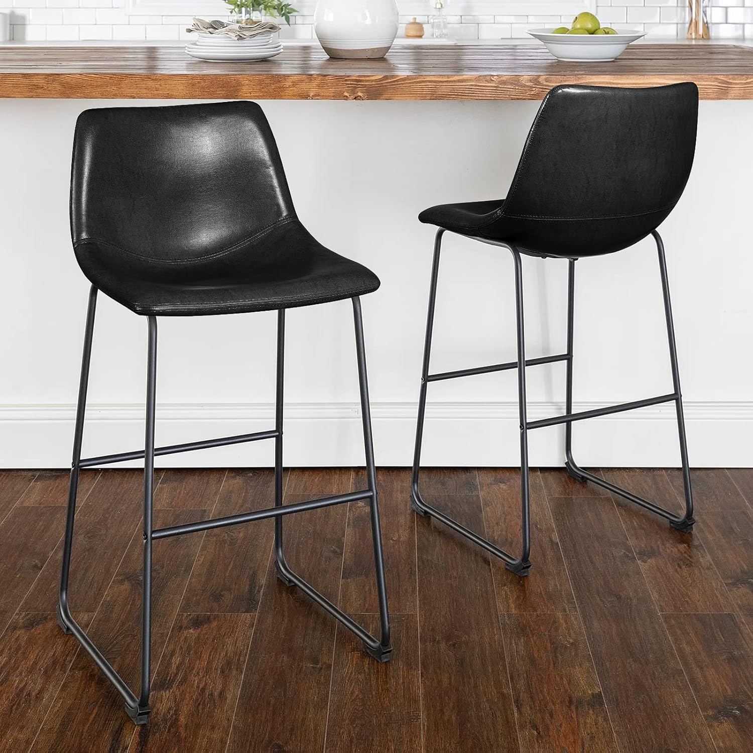 LEMBERI 30 inch Bar Stools Set of 2, Modern Bar Height Barstools, Faux Leather S...