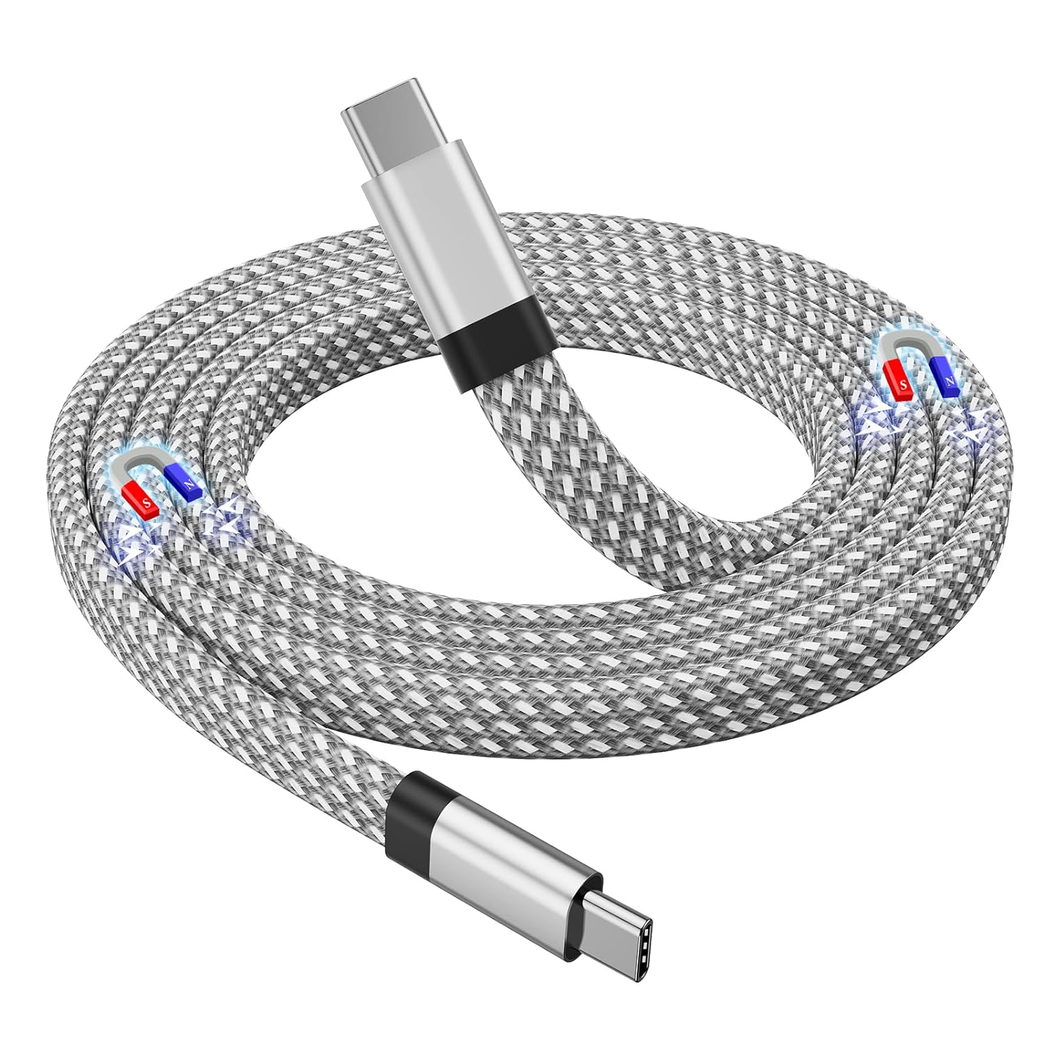 Magtame USB C Cable, Magnetic USB C to USB C Cable 60W(3A), Flat Coiled USB C Co...