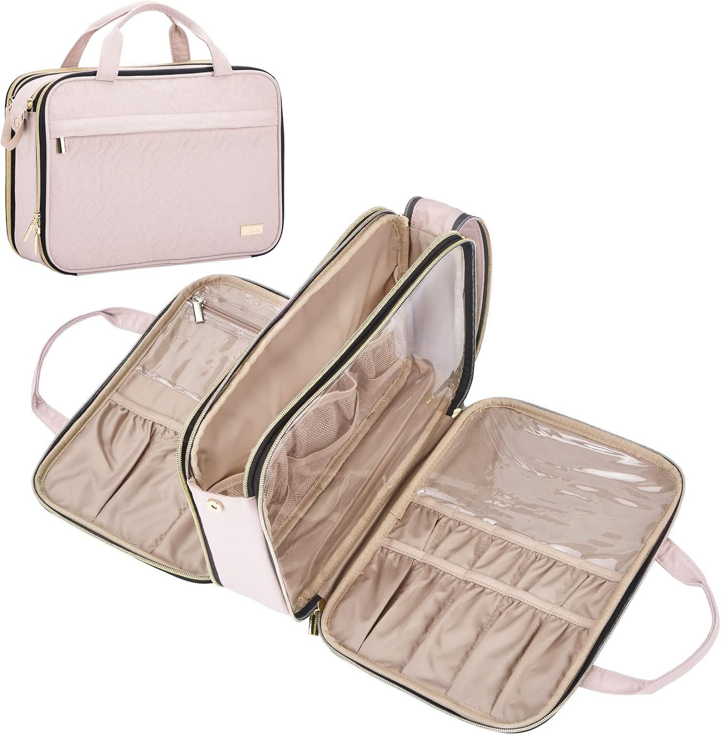 NISHEL Travel Makeup Bag, Portable Cosmetic Organizer, Stand Up Toiletry Bag, Tr...