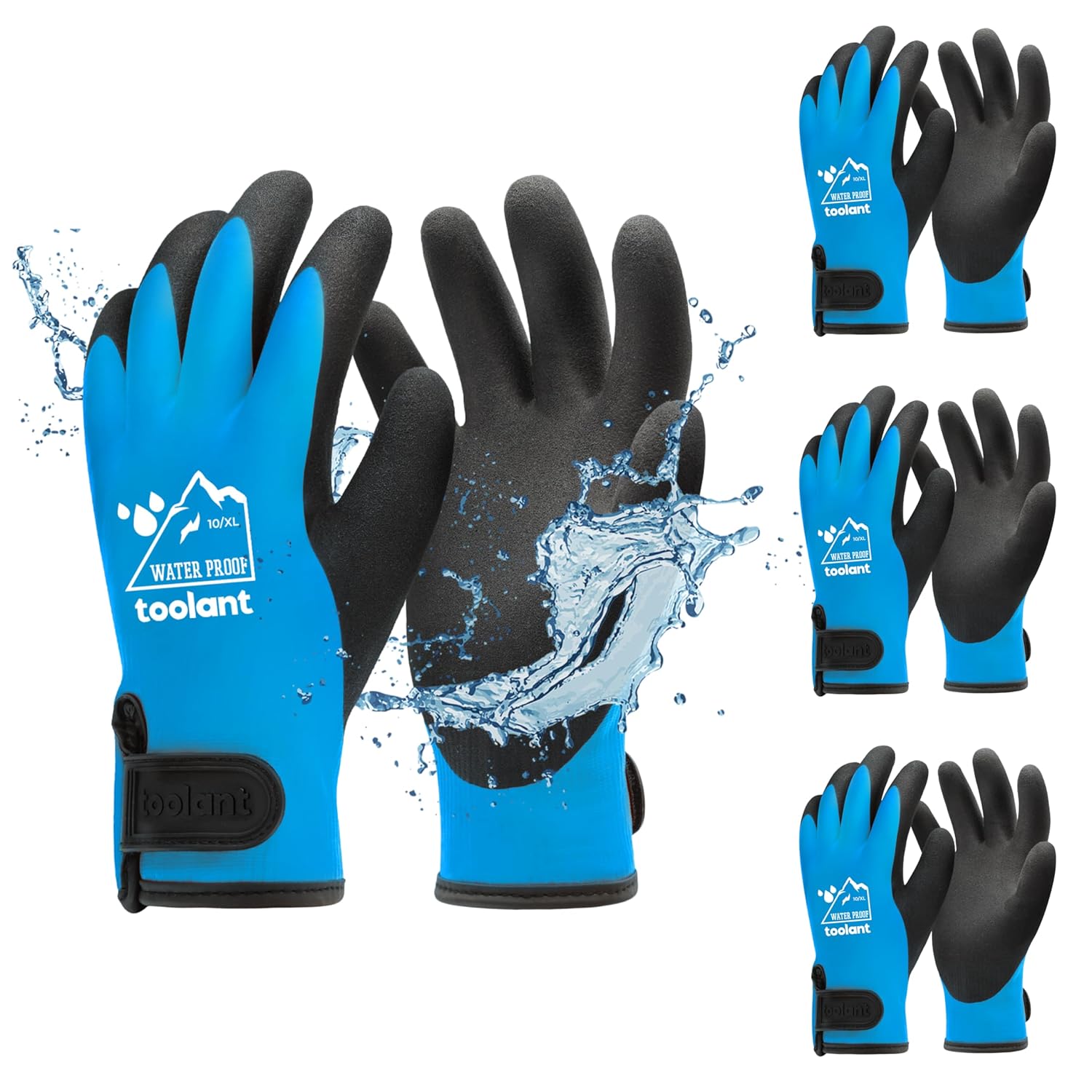 toolant 100% Waterproof Gloves Bulk Pack, 3 Pairs, Winter Work Gloves for Extrem...