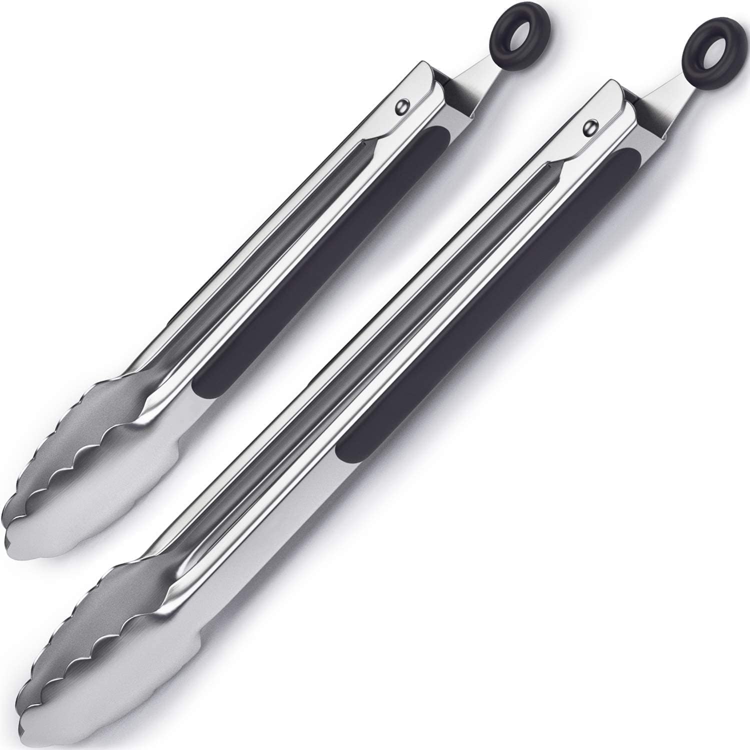 iNeibo Kitchen Tongs - 9'' & 12'' Non-Slip Smart Locking Stainless Steel Cooking...