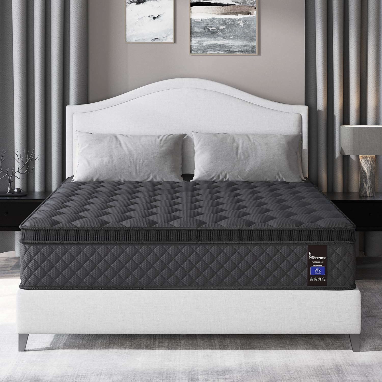 Full Mattress, 12 Inch Hybrid Mattress Black, Euro Top Mattress Medium Firm for...