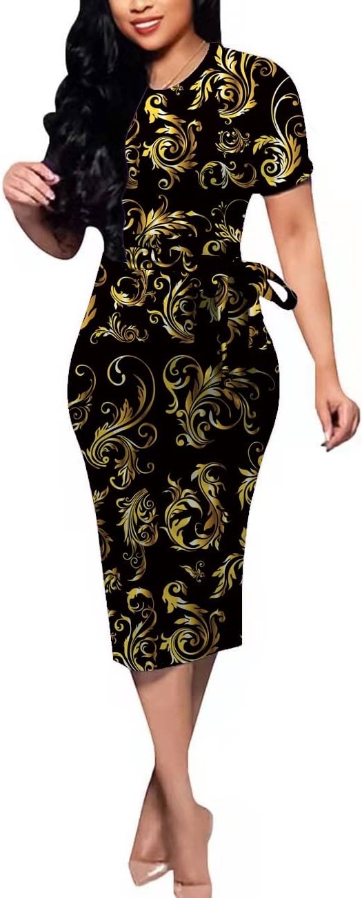 BOGURST Women Midi Bodycon Dress Work Casual Cute Floral Prints Pencil Dresses X...