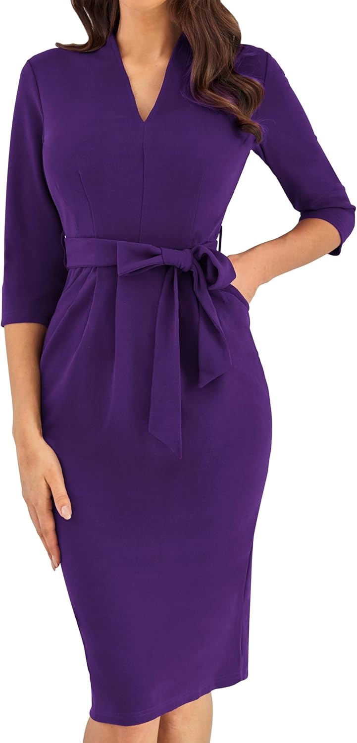 GRACE KARIN Women's Cocktail Dress 3/4 Sleeve Elegant Midi Bodycon Dress with Po...