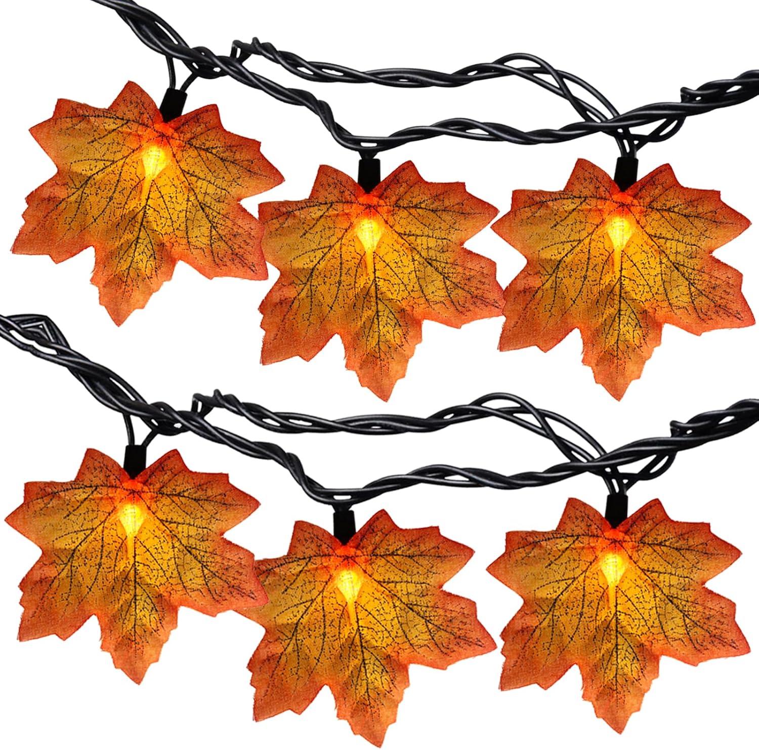 SUNSGNE Fall Lights Thanksgiving String Lights, 13.6FT 35LED Orange Leaf Lights...