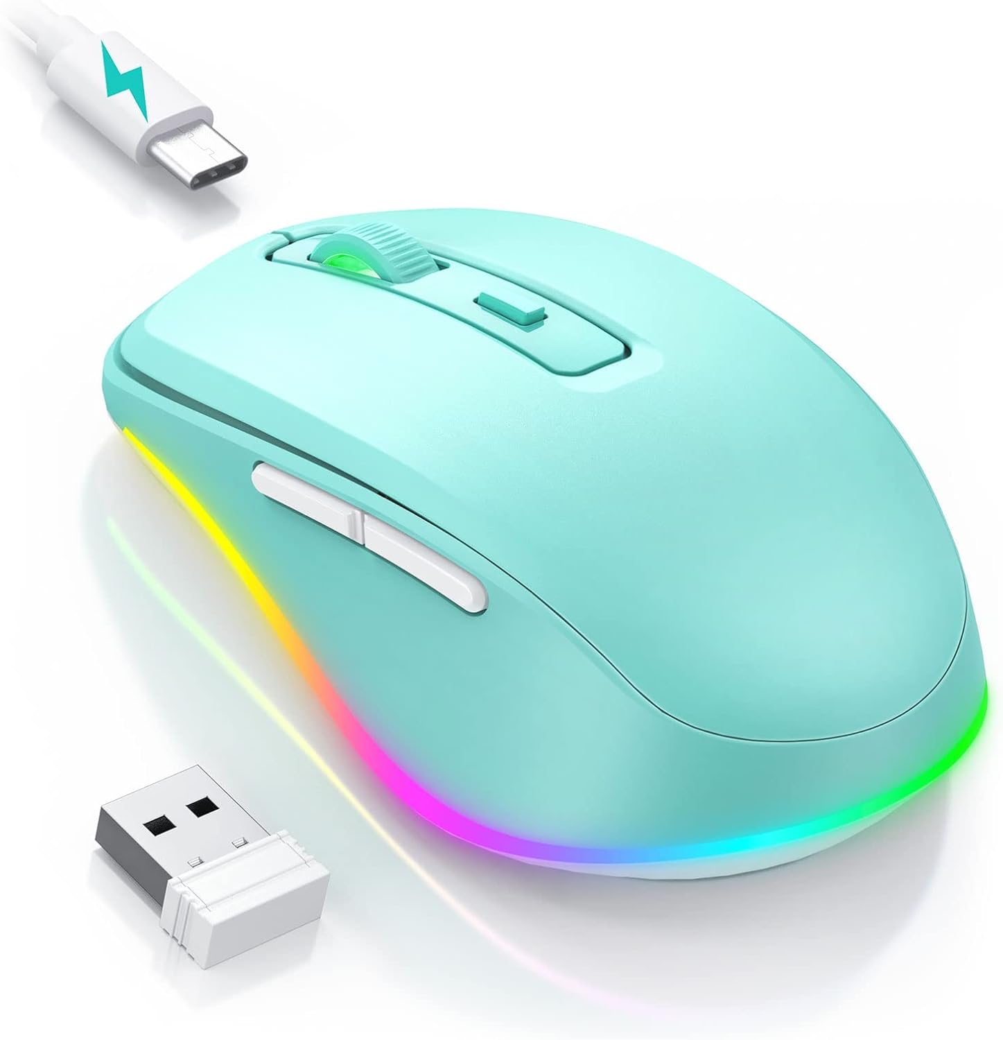 Seenda Wireless Mouse, Rechargeable Light Up LED Mouse for Laptop, 2.4G USB Sile...