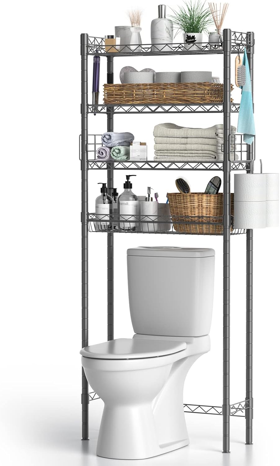 Bathroom Organizer Over Toilet Storage, 4-Tier Toilet Shelf Bathroom Shelves Ove...