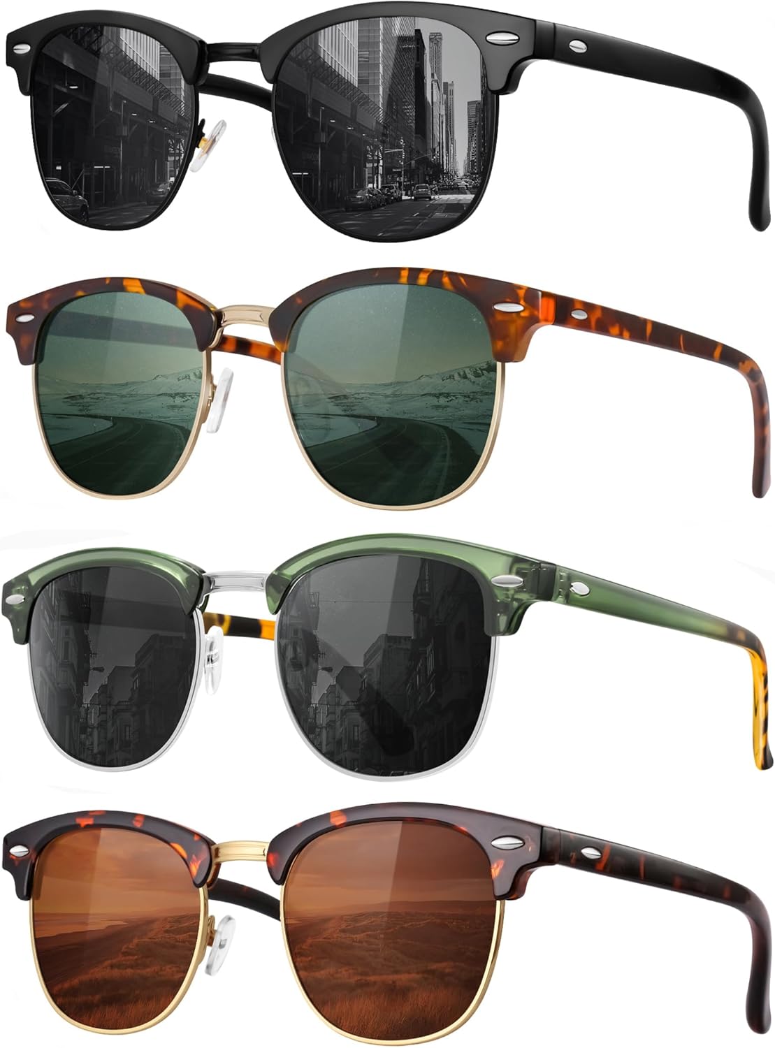 Classic Polarized Sunglasses for Men and Women Retro Style Semi Rimless Frame Su...