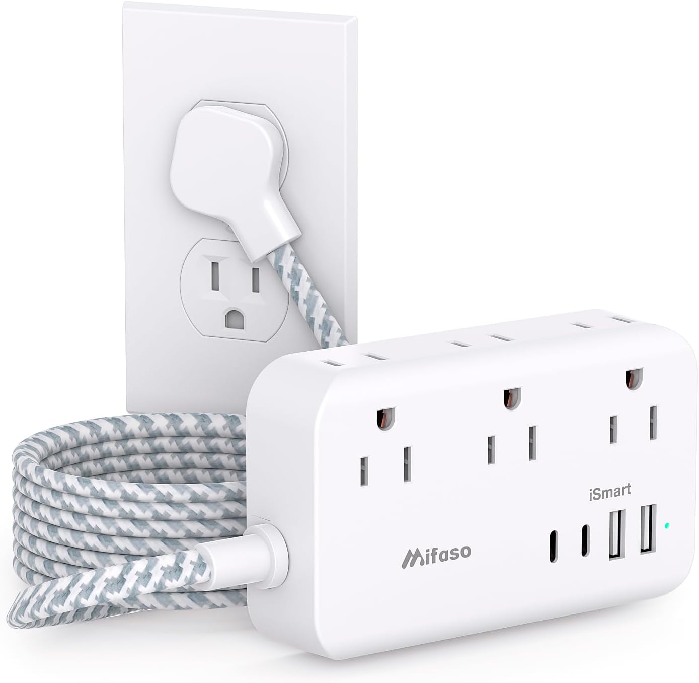 Power Strip, Special 10FT Extension Cord with Flat Plug, Unique Long Cord with M...