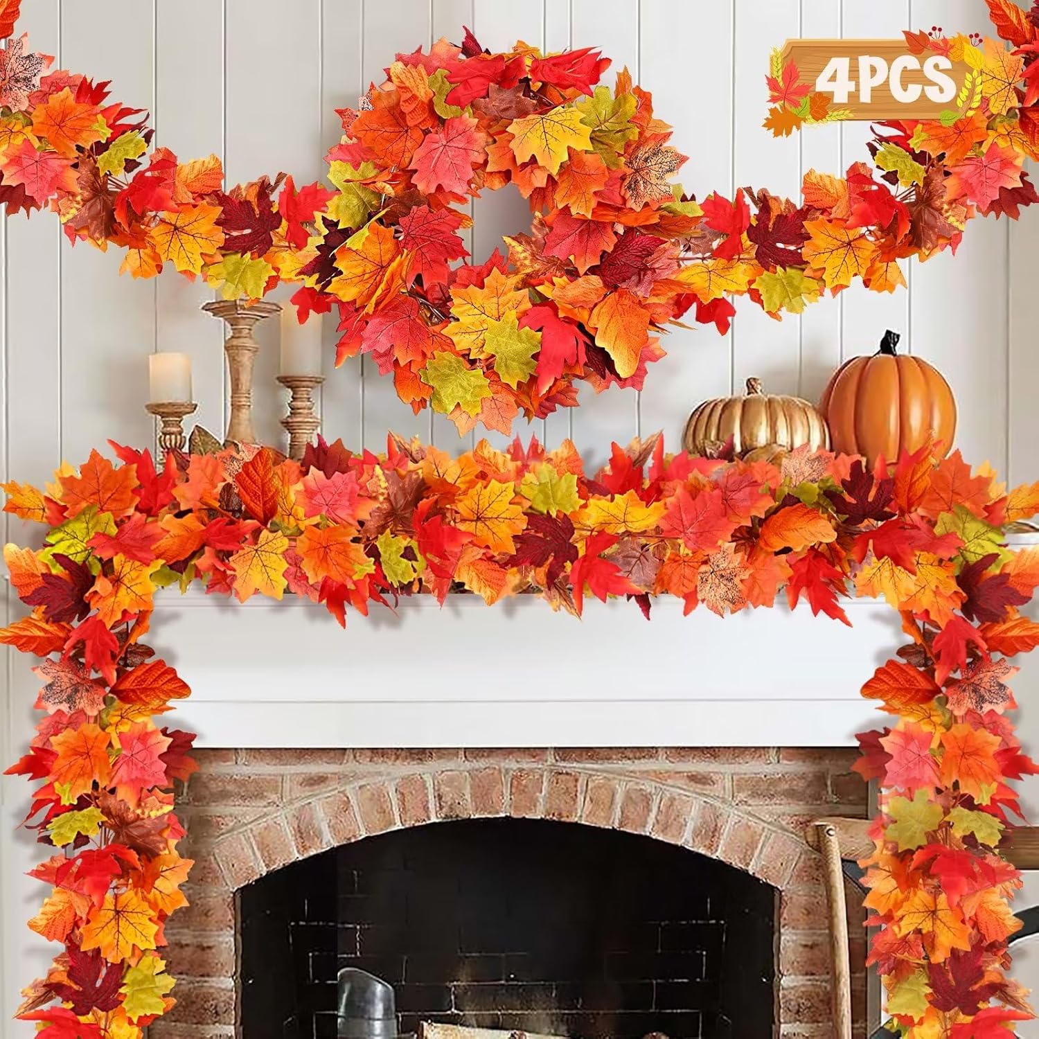 Palmatte 4 Pack Thanksgiving Fall Decorations for Home Porch, 5.8ft Indoor Outdo...