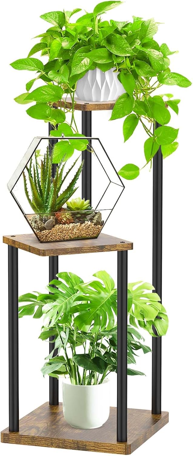LyTaispuly 3 Tier Plant Stands Indoor Outdoor, Metal Wood Tiered Corner Plant St...