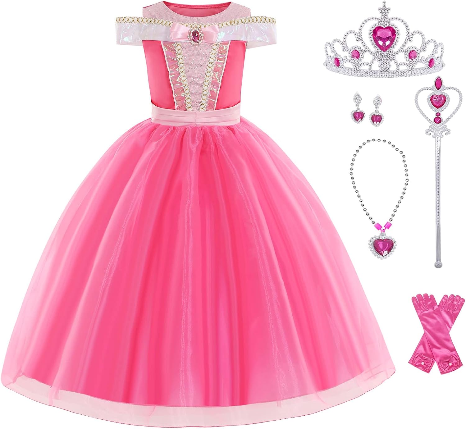 Foierp Princess Aurora Belle Dress Up for Little Girls Fancy Costume with Access...