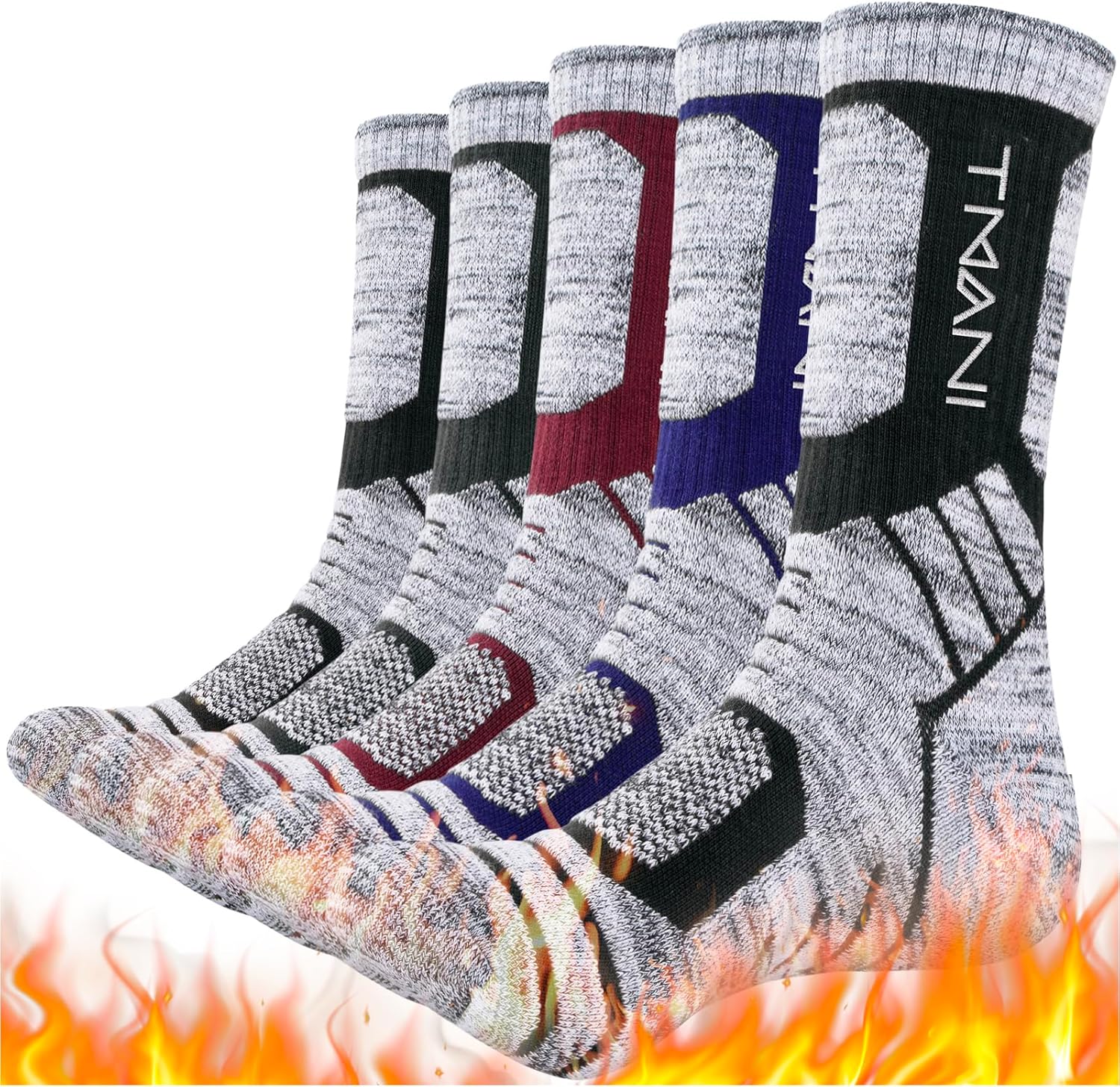 Tmani Thermal Socks Outdoor Walking Winter Thick Socks Breathable Cushion Crew M...
