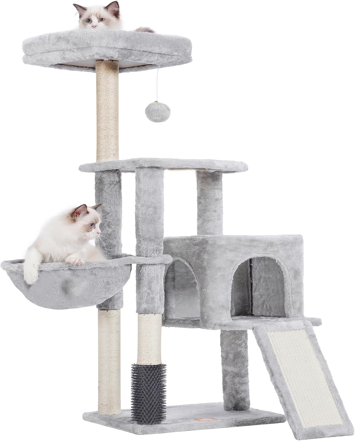 Heybly Cat Tree with Cat Self Groomer Brush, Cat Tower Condo for Indoor Cats wit...