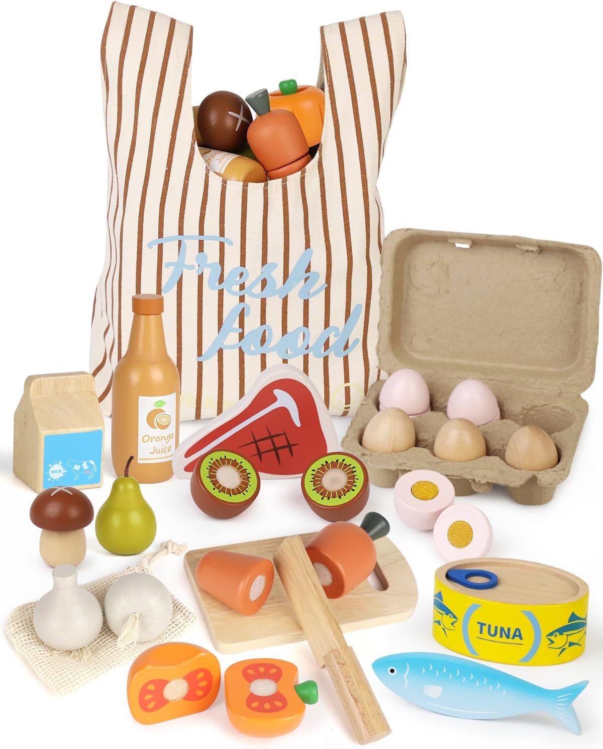 Lehoo Castle Wooden Play Food Sets for Kids Kitchen, Food Toys for Toddlers 3+ Y...