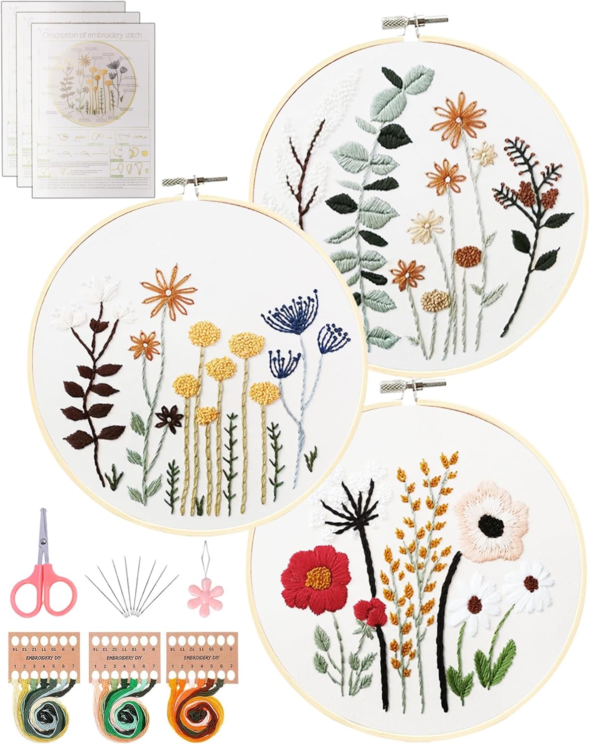 Santune 3 Sets Embroidery Kit,Cross Stitch Kits for Beginners,Needlepoint Kits f...