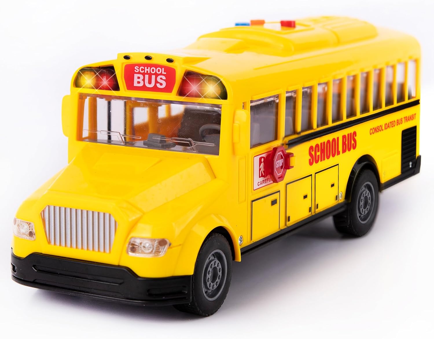 Yellow School Bus Toy with Flashing Lights & Sound, Friction Powered 1/16 Scale...