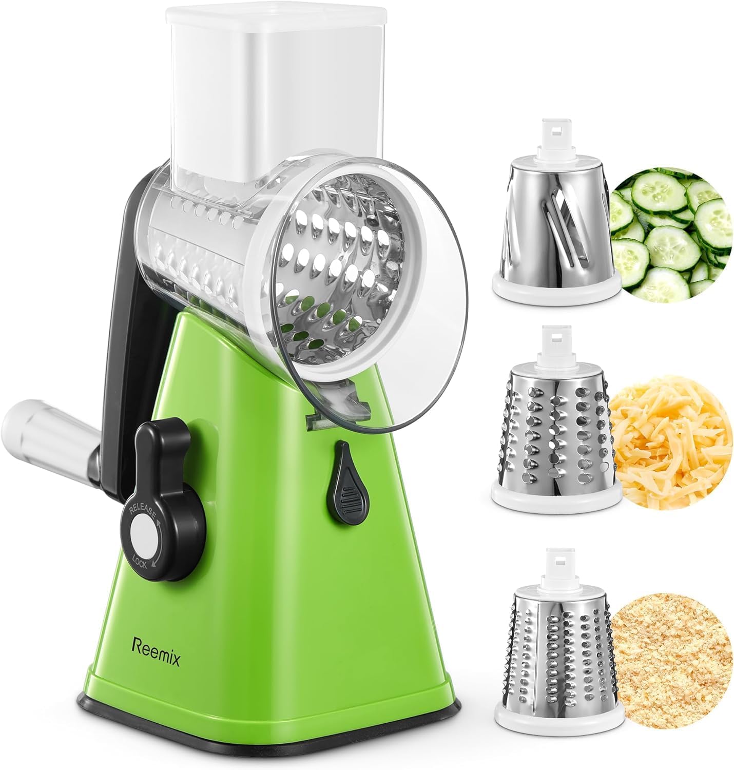 Rotary Cheese Grater, Reemix Rotary Vegetable Slicer, Rotary Kitchen Mandoline V...