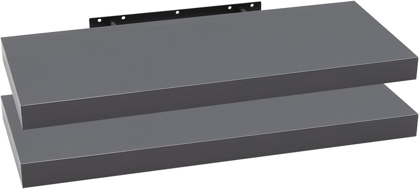 WOLTU 2 Pcs Floating Shelf Dark grey Wooden Wall Storage Display Shelf 80cm Long...