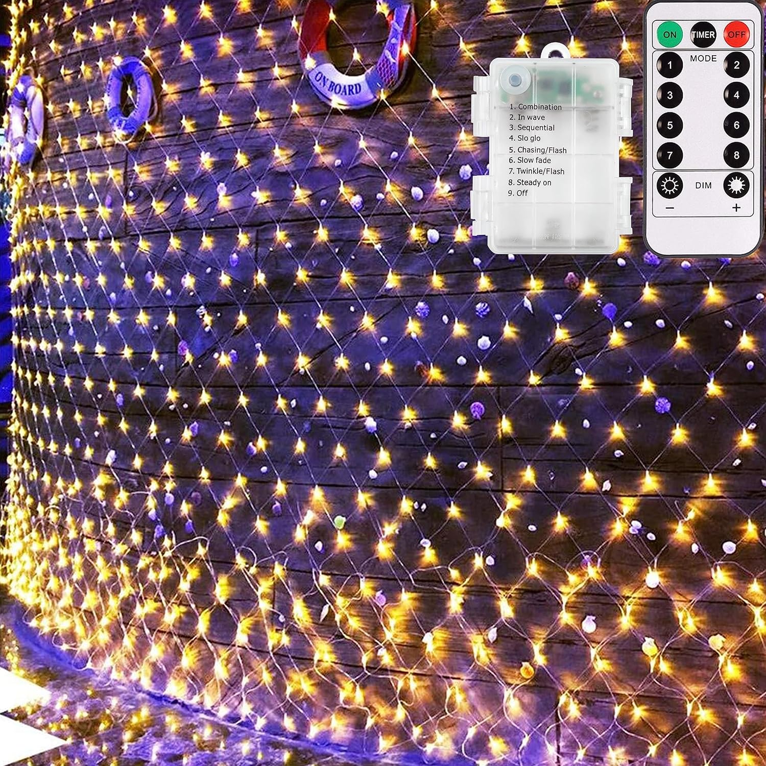 CCILAND 1.5m x 1.5m Garden Net Lights Warm White, 100 LED Battery Net Lights wit...