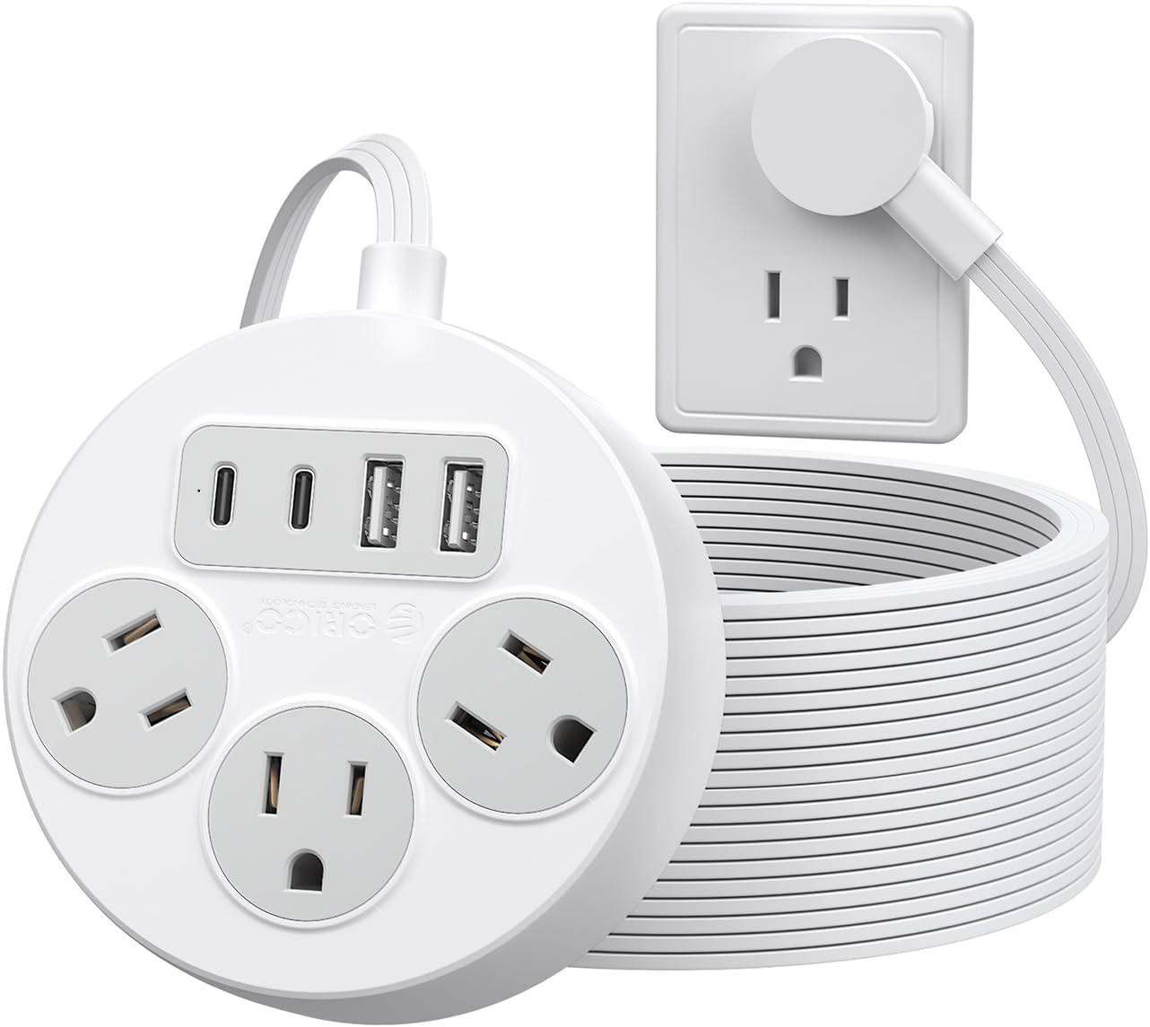 15FT Flat Plug Extension Cord with USB C Ports, ORICO Power Strip with 3 Outlets...