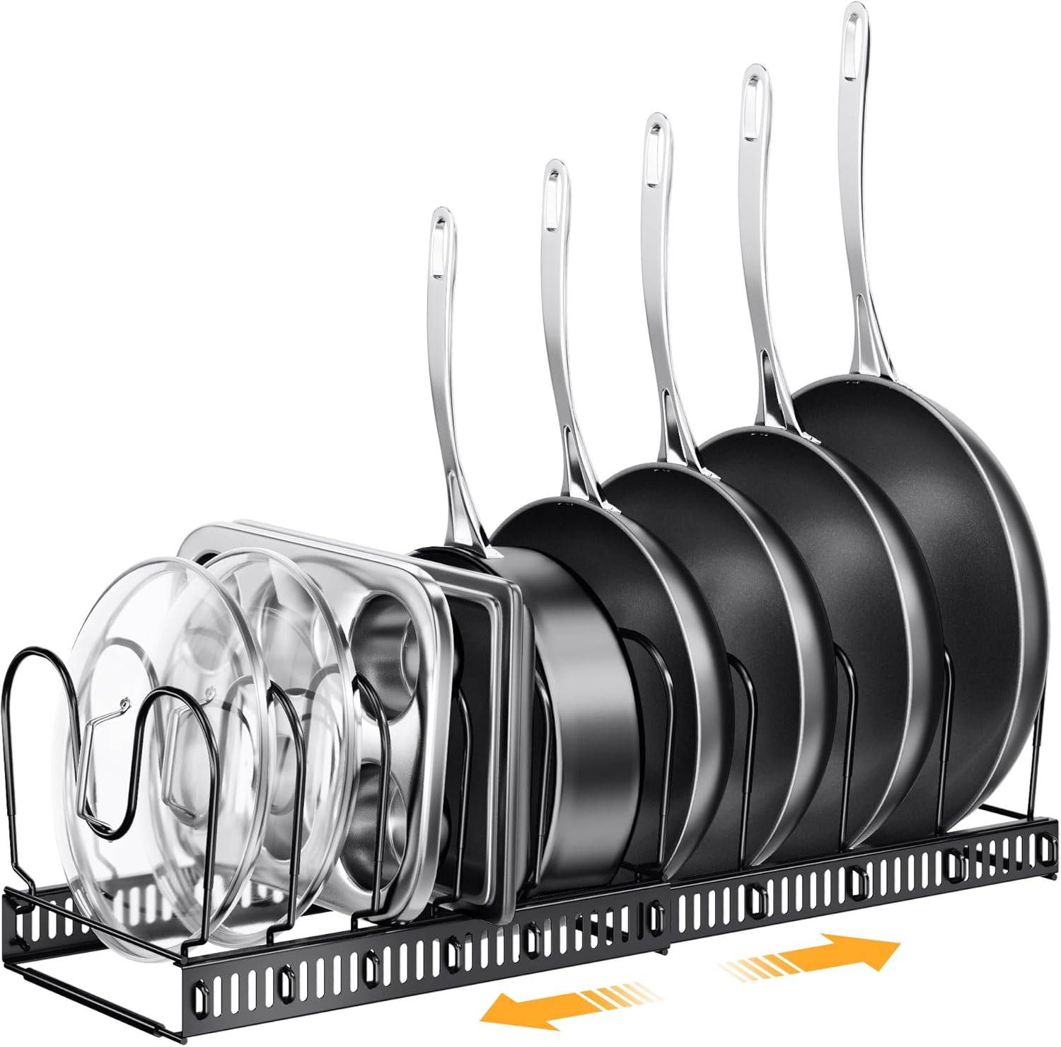 Expandable Pans and Pots Lid Organizer Rack for Cabinet - Rubber-dipped Pan Orga...