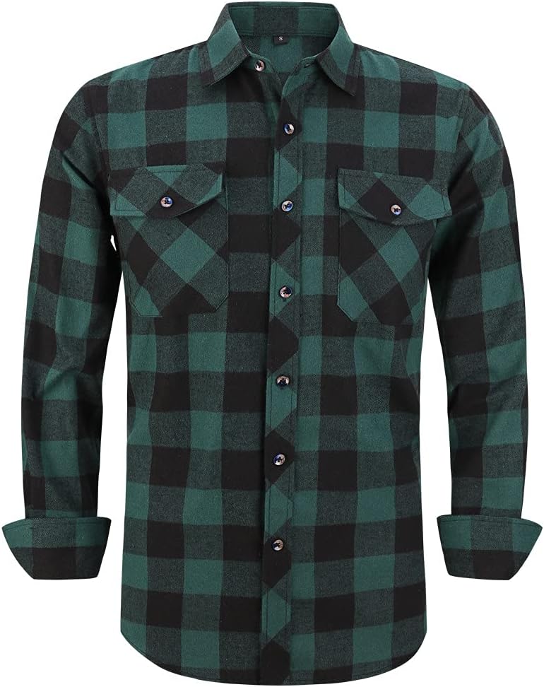 Flannel Plaid Shirt for Men - Regular-Fit Long-Sleeved Casual Button-Down Shirt...