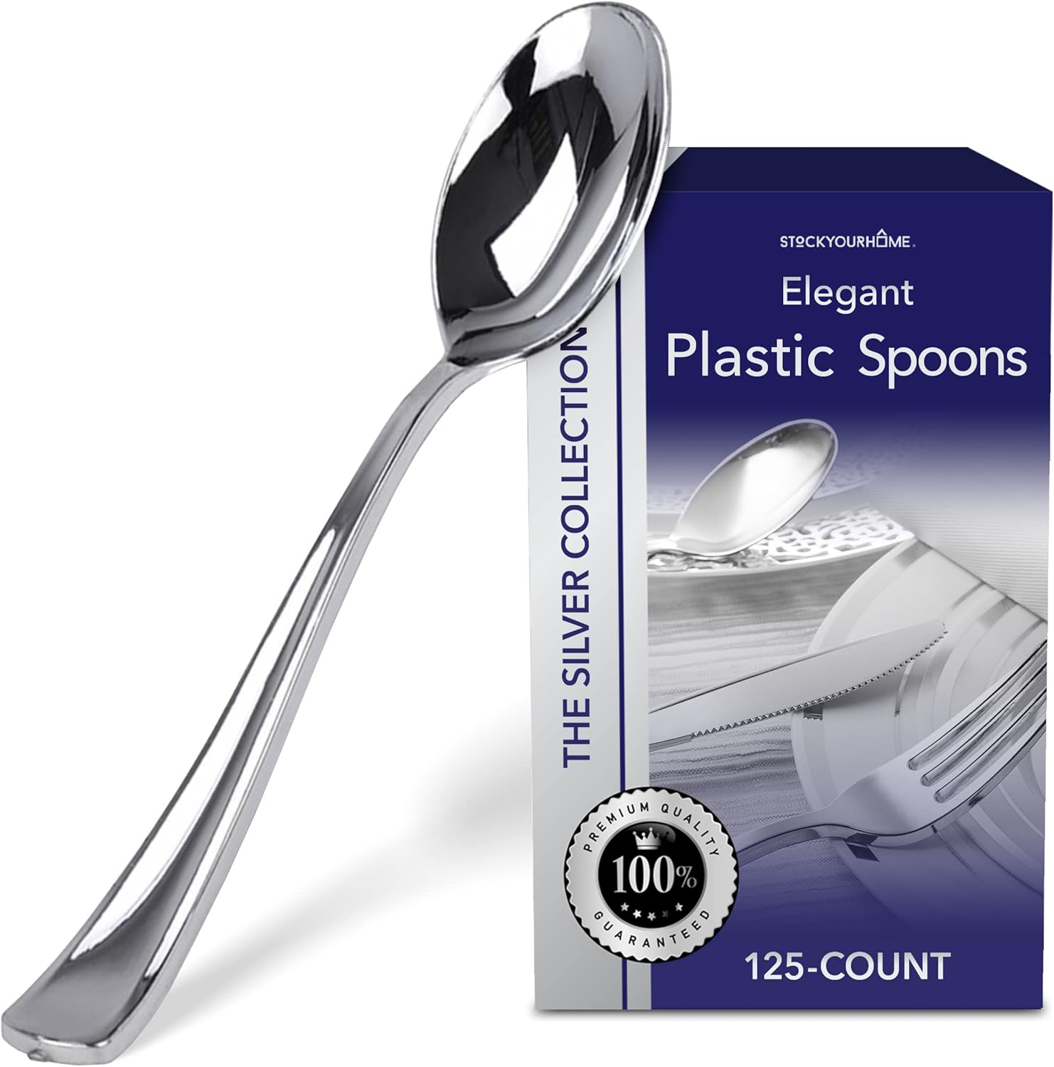 Stock Your Home 125 Disposable Heavy Duty Plastic Spoons, Fancy Plastic Silverwa...