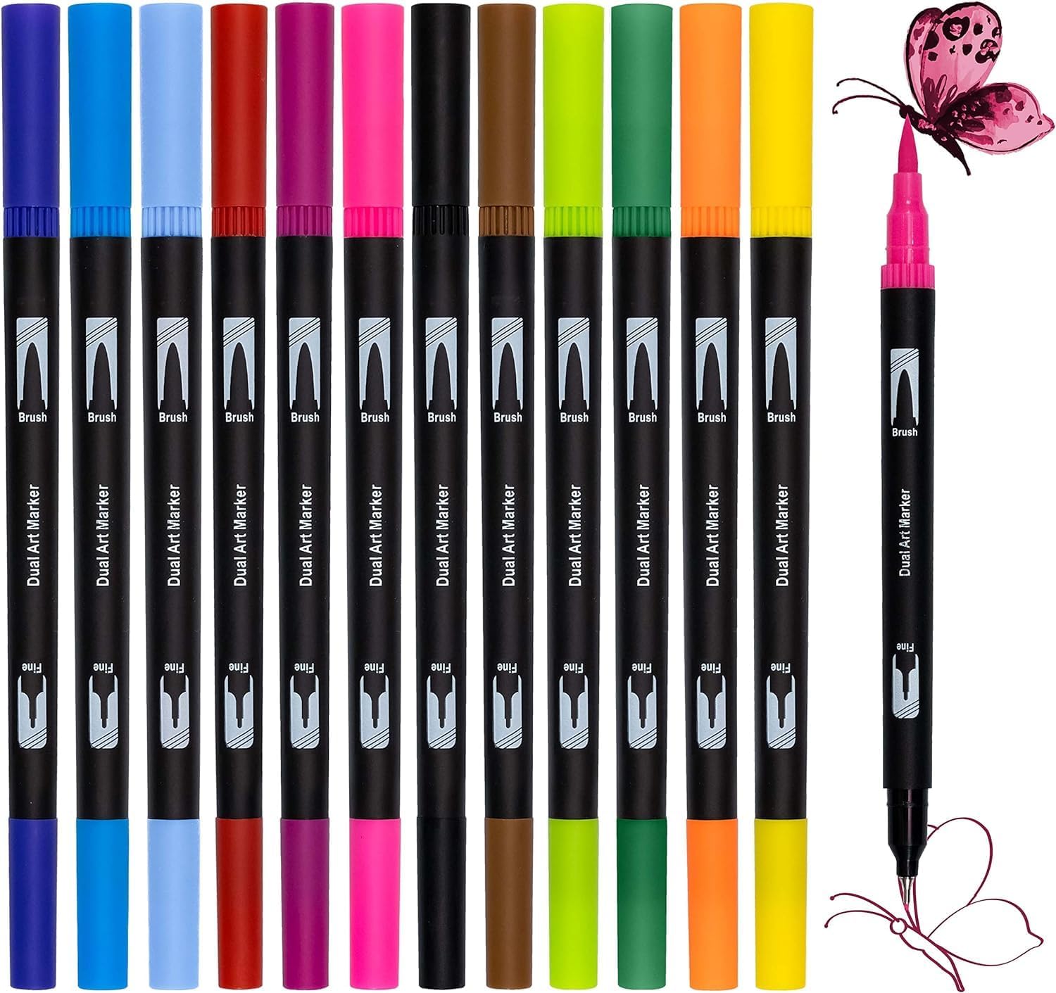 Colouring Pens for Adults Pack of 36 - Fineliners Dual Tip Brush Pens for Letter...