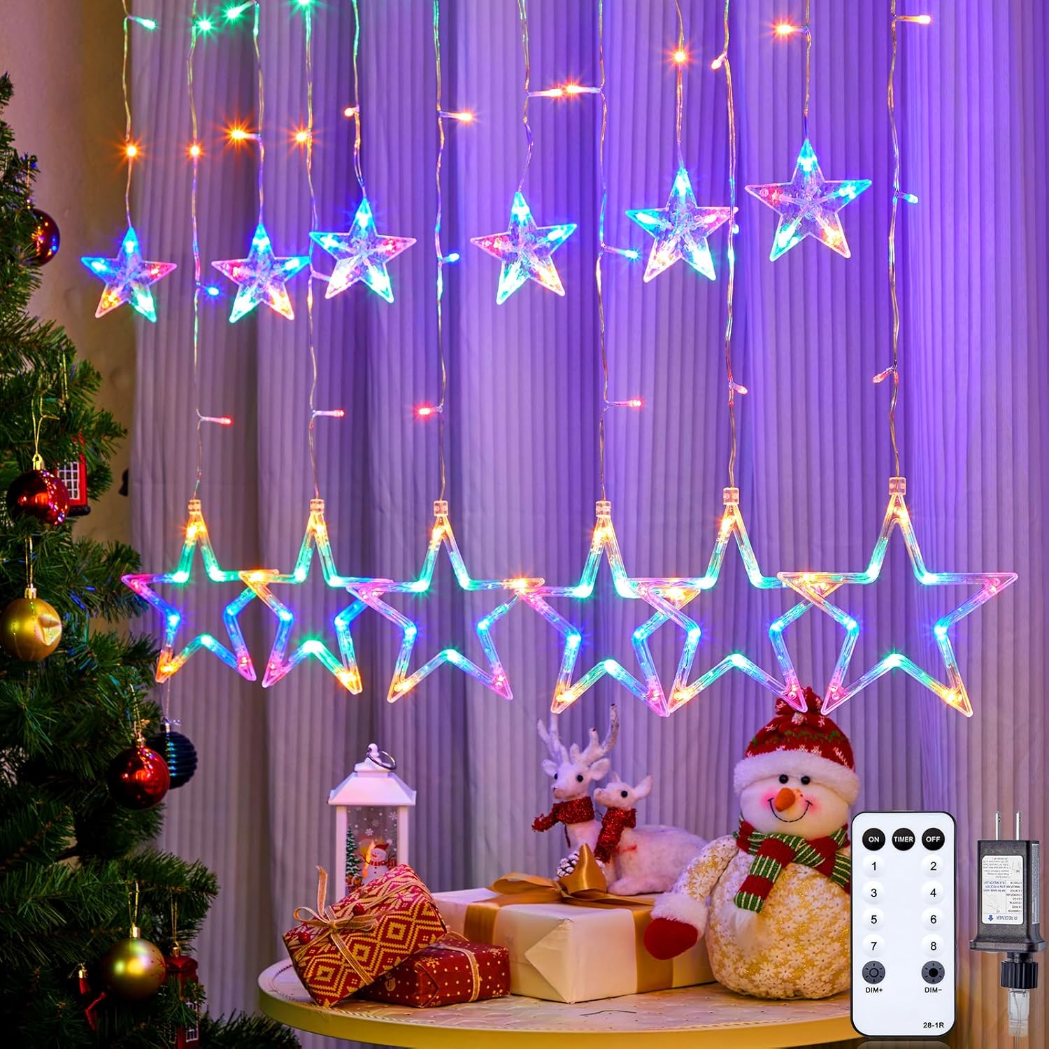 Minetom Star Curtain Lights - 138 LED 12 Star Christmas Window Lights with Remot...