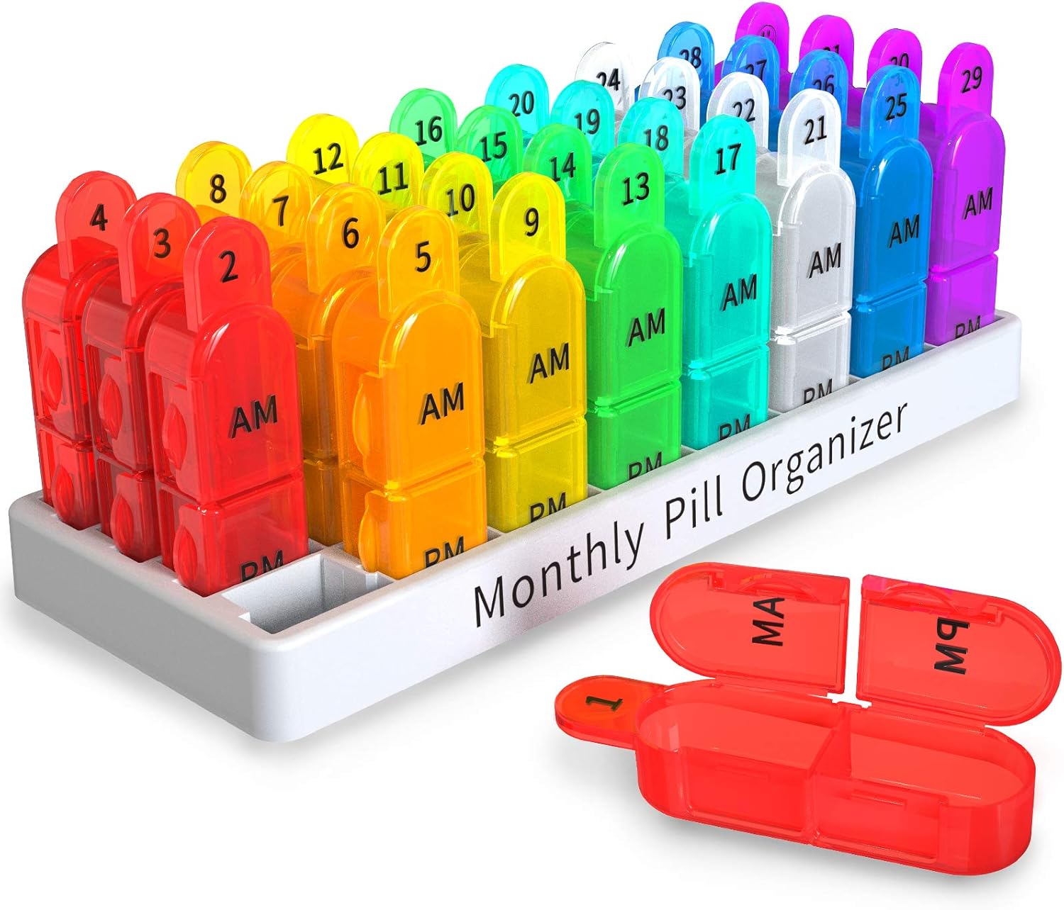 Monthly Pill Box Organiser 2 Times A Day Am Pm, Medicine Box with 32 Compartment...