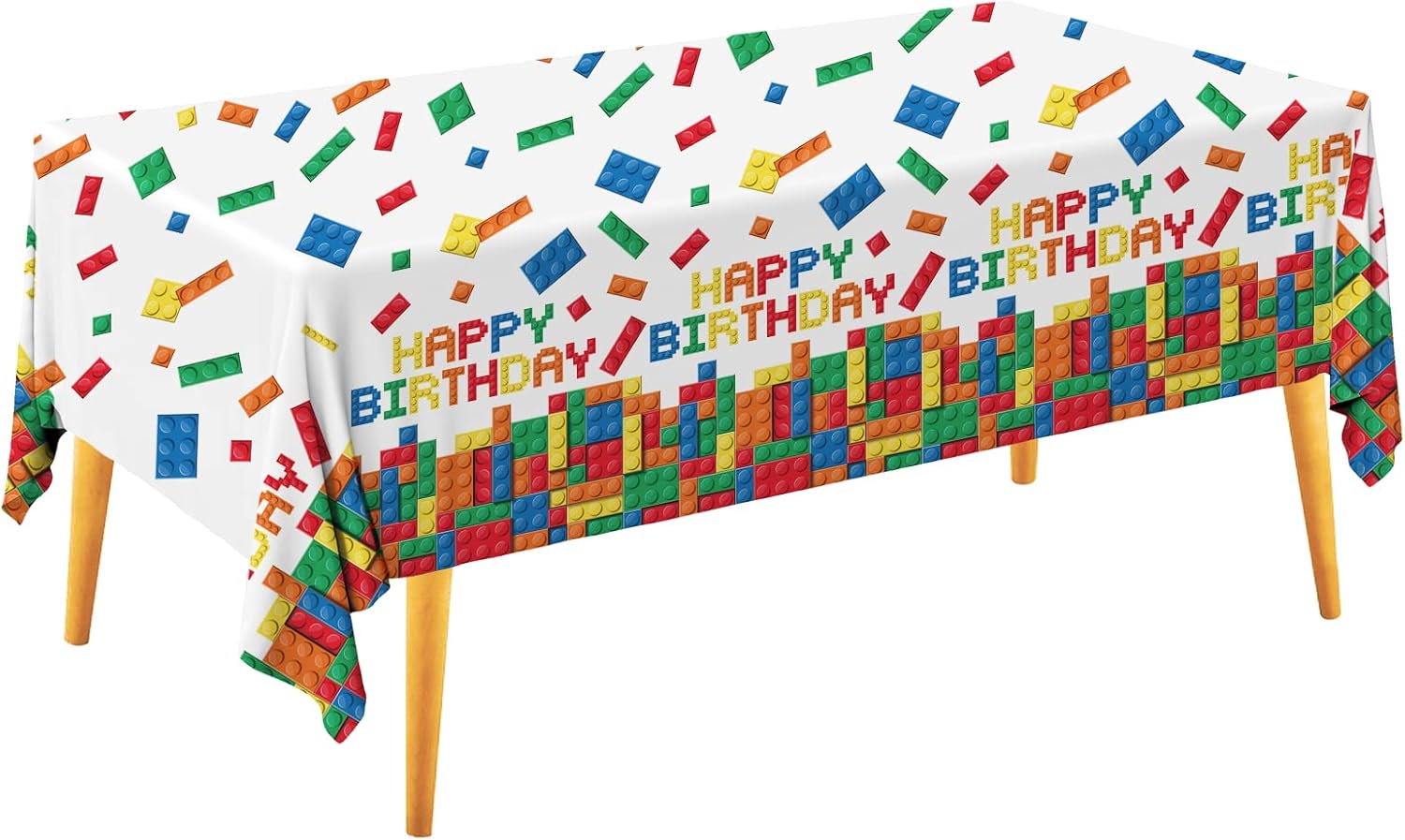 Gatherfun Building Block Party Disposable Tablecloth, Plastic Table Cover for Bu...