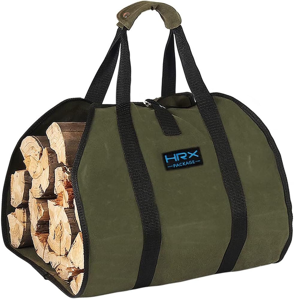 HRX Package Canvas Firewood Carrier, Special Log Tote with Water Resistant Mater...