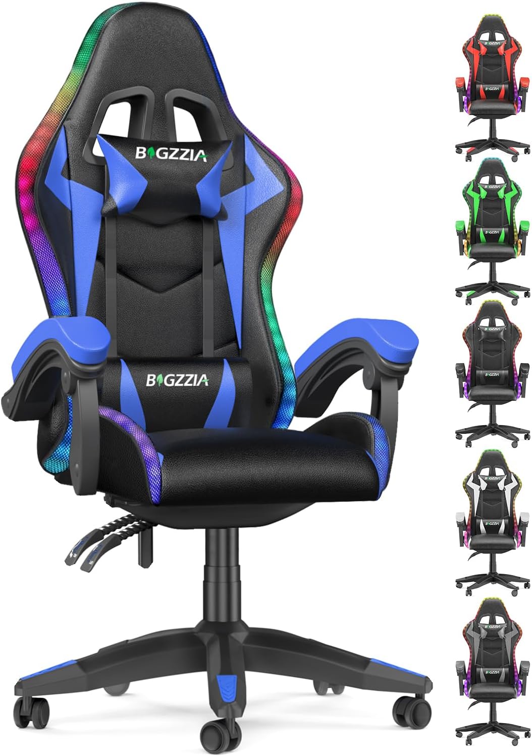 bigzzia Gaming Chair with RGB Computer Chair with Light Reclining PU Leather Vid...