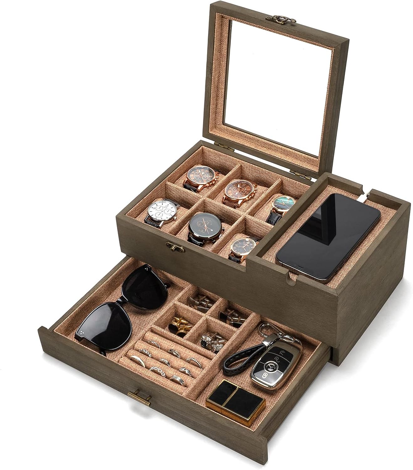 Pinzoveco Watch Box Organizer for Men, 6 Slot Watch Case for Men Display & Stora...