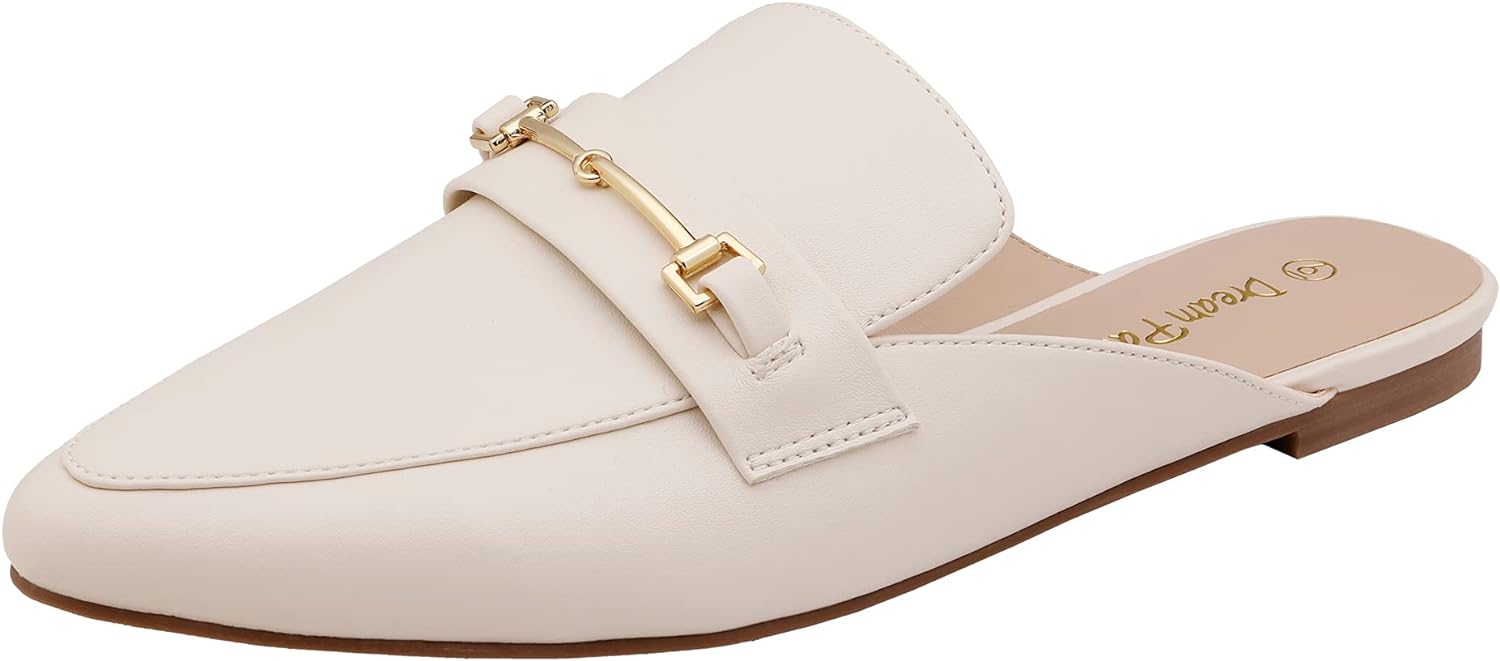 DREAM PAIRS Women's Flat Mules, Special Buckle Pointed Toe Shoes, Innovative Bac...
