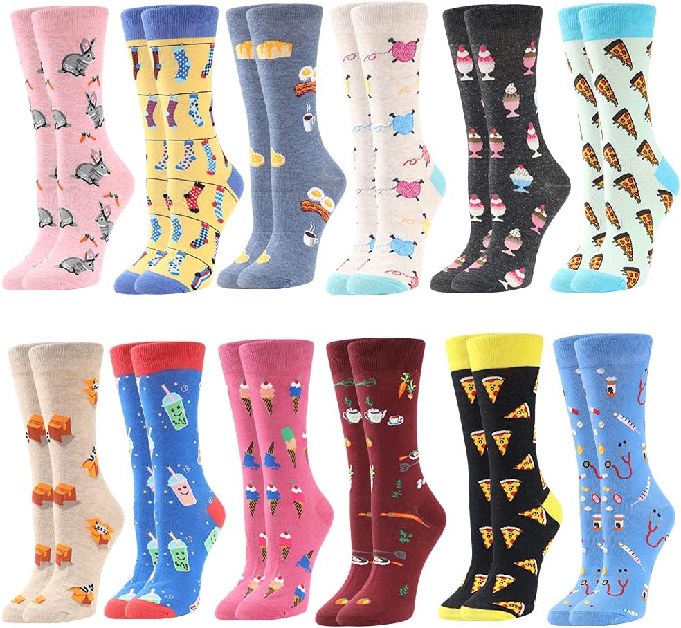 BONANGEL Women's Girls Novelty Funny Crew Socks,Crazy Cute Animal Food Design So...