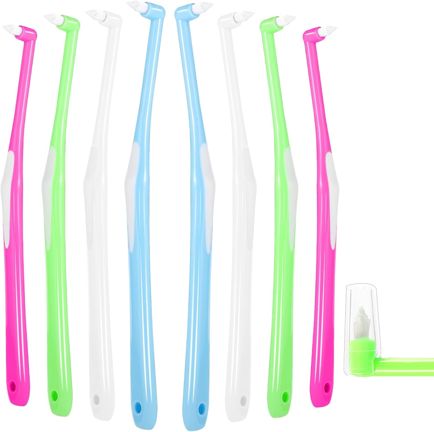 RAYITO 8 Pcs Interspace Toothbrush, Soft Single Tufted Toothbrush with Cover Sli...