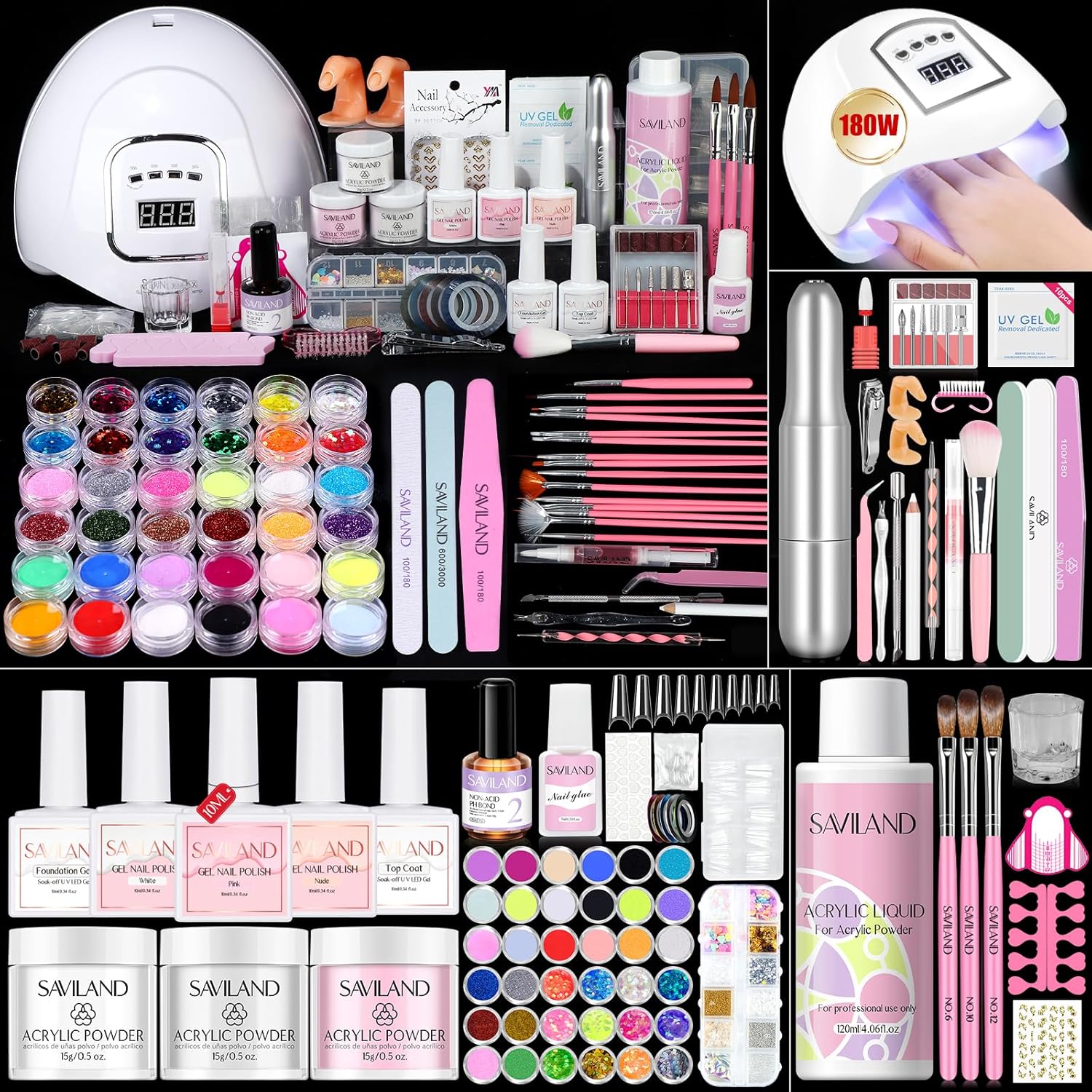 Saviland Acrylic Nail Kit for Beginners: Keratin Acrylic Powder Castor Oil Vitam...