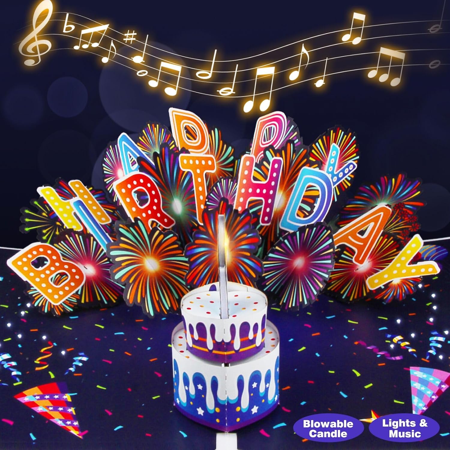 WUJUN Birthday Card 3D Musical Pop Up Card with Light, Unique Style Handmade Hap...
