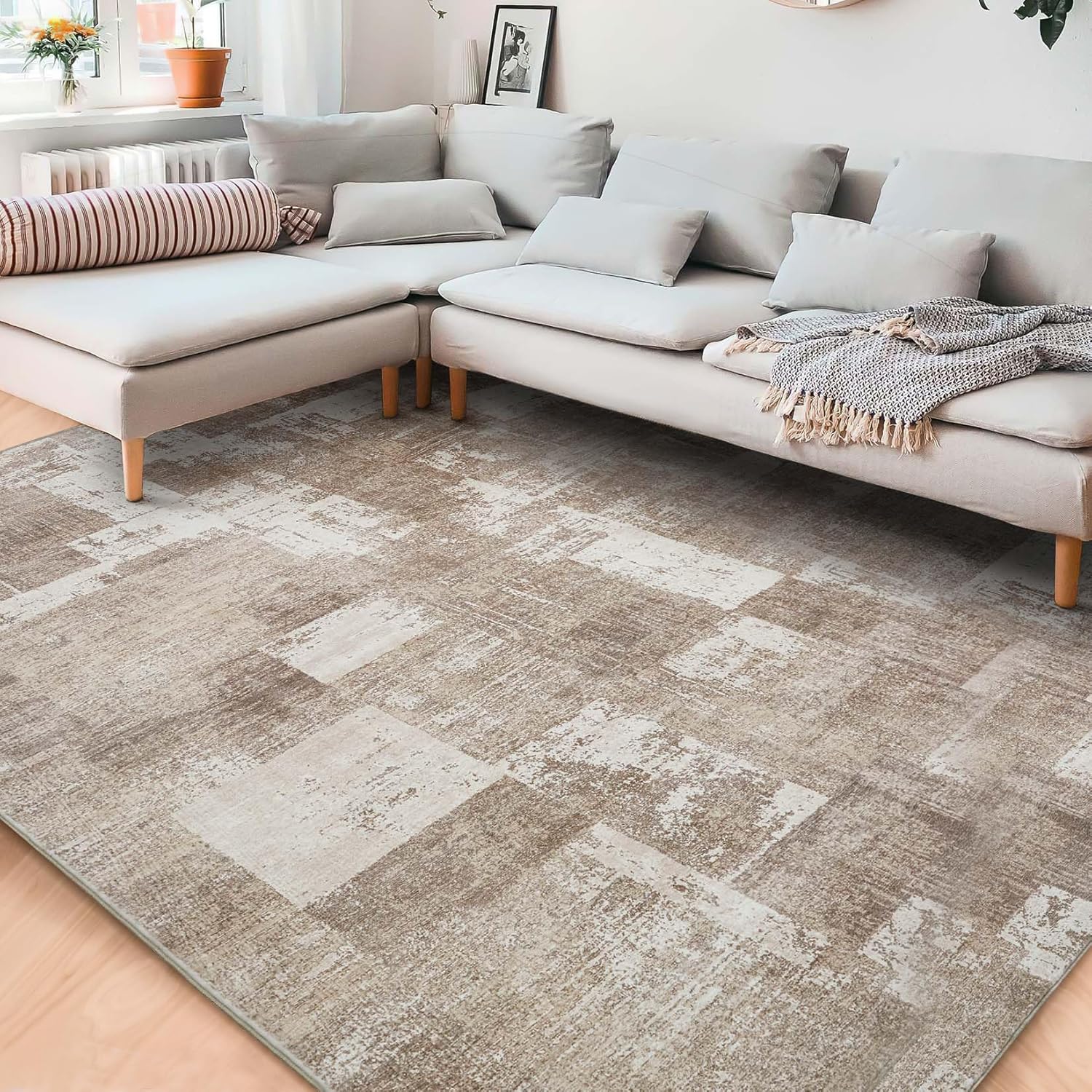 Area Rug Living Room Rugs 8x10 Washable: Indoor Soft Low Shaggy Fluffy Pile Carp...