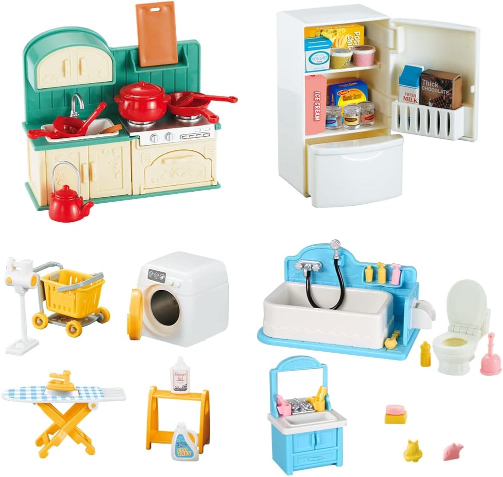 TAKIHON Dollhouse Furniture Set,Dollhouse Bathroom/Kitchen/Fridge/Washing Machin...