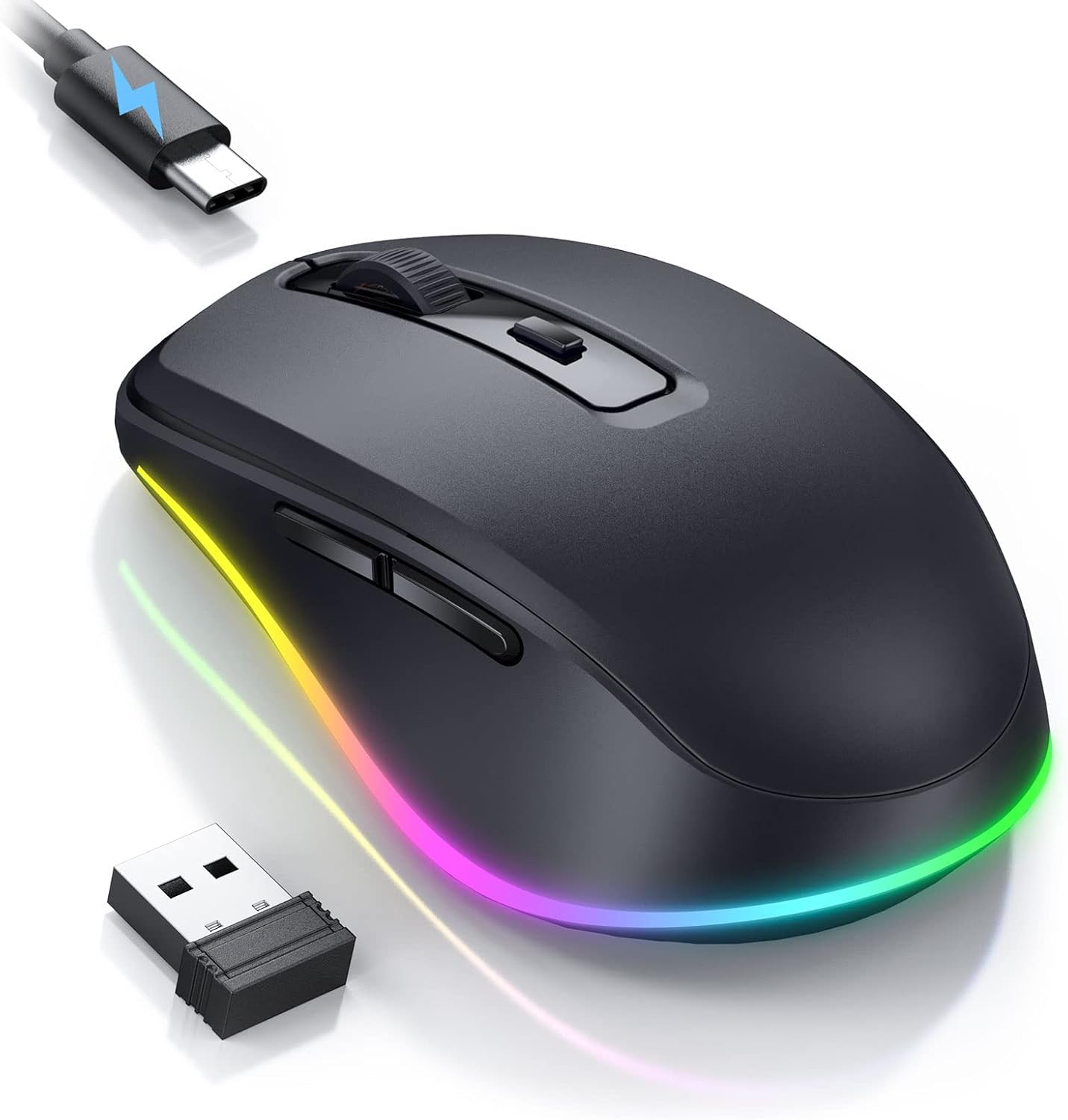 Seenda Wireless Mouse, Rechargeable Light Up LED Mouse for Laptop, 2.4G USB Sile...