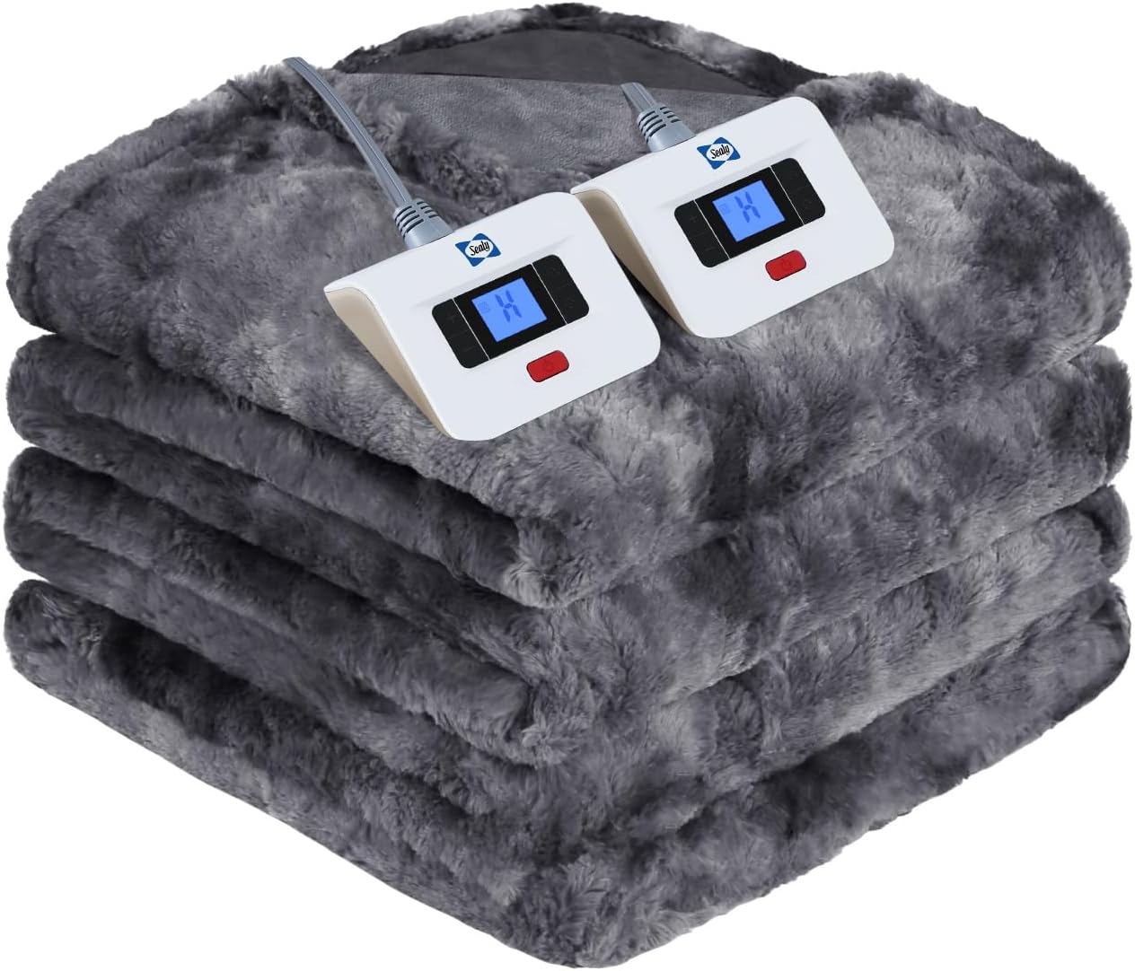 SEALY Electric Blanket Queen Size, Faux Fur & Flannel Heated Blanket with 10 Hea...